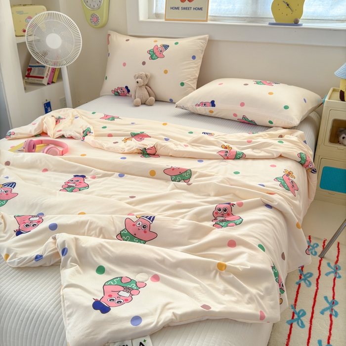 91家纺网 家纺一手货源 找家纺 木堇家居 25年春夏卡通小清新针织棉10%大豆夏被（长期款） 五彩海星