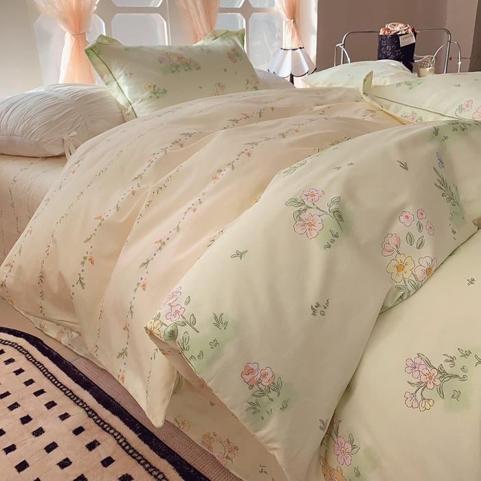 91家纺网 家纺一手货源 找家纺 2025新款亲肤舒适小清新全棉四件套 花小兔