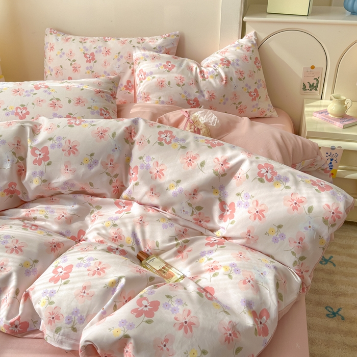 91家纺网 家纺一手货源 找家纺 清雅福 2025新款13070全棉小清新四件套 芬芳·粉