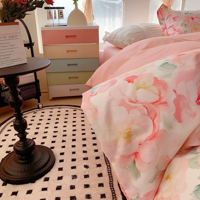 91家纺网 家纺一手货源 找家纺 2025新款亲肤舒适小清新全棉四件套 国色芳华