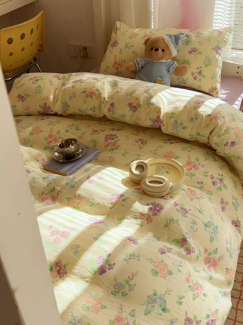 91家纺网 家纺一手货源 找家纺 韩巢家纺 2025新款超柔水洗棉学生宿舍寝室被套床单三件套 流心奶糕