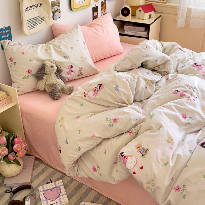 91家纺网 家纺一手货源 找家纺 水墨江南 2025新款超柔水洗棉系列四件套 丛林女孩