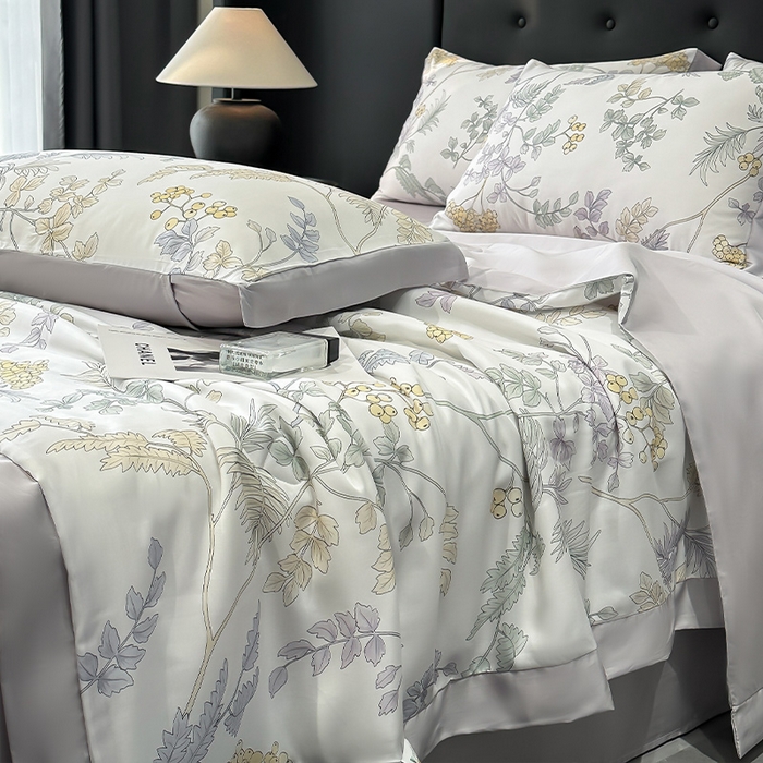 91家纺网 家纺一手货源 找家纺 迷尚家居 2025新款夏被100%莱赛尔数码印花夏被四件套50支天丝夏被 析漫枝