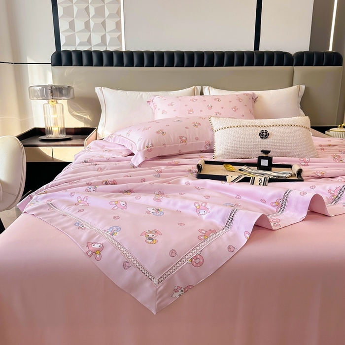 91家纺网 家纺一手货源 找家纺 娇逸家居 2025新款40s天丝莫代尔镂空款夏凉被 朵西 粉