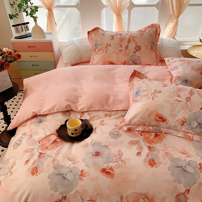 91家纺网 家纺一手货源 找家纺 2025新款亲肤舒适小清新全棉四件套 墨染