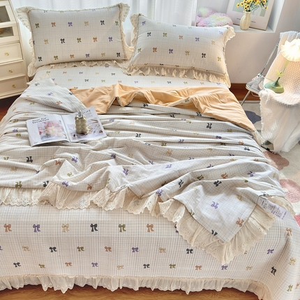 91家纺网 家纺一手货源 找家纺 尊妙被业 2025春夏新款全棉纯棉印花法式花边夏被夏凉被空调被夏被 淑女结