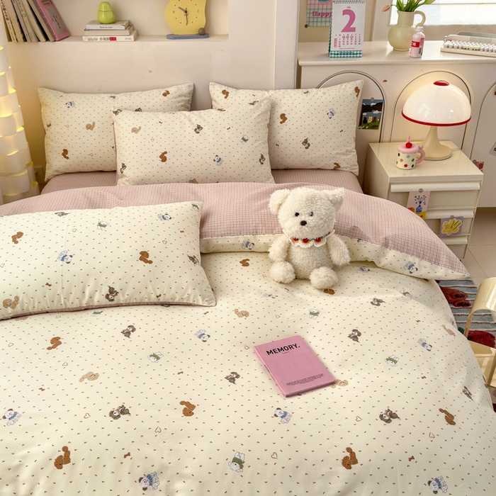 91家纺网 家纺一手货源 找家纺 清雅福 2025新款13070全棉小清新四件套 汪达轮