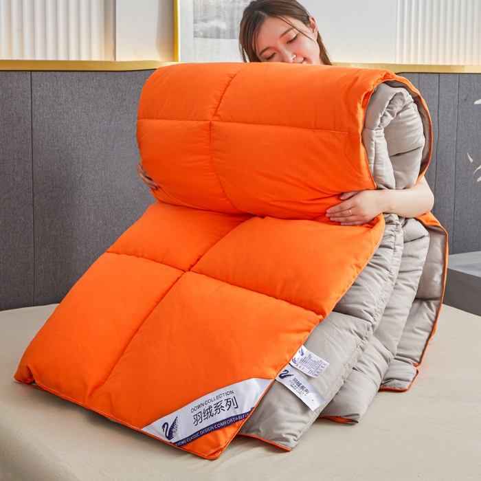 91家纺网 家纺一手货源 找家纺 招财星2店仓储 2025新款被子斜纹防羽布冬被春秋被被羽丝棉被 橙灰色