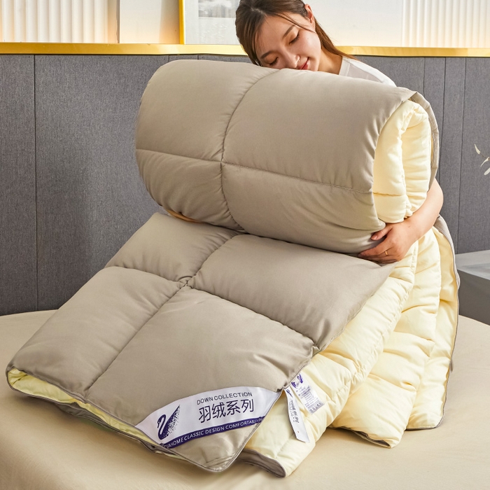 91家纺网 家纺一手货源 找家纺 招财星2店仓储 2025新款被子斜纹防羽布冬被春秋被被羽丝棉被 银灰米