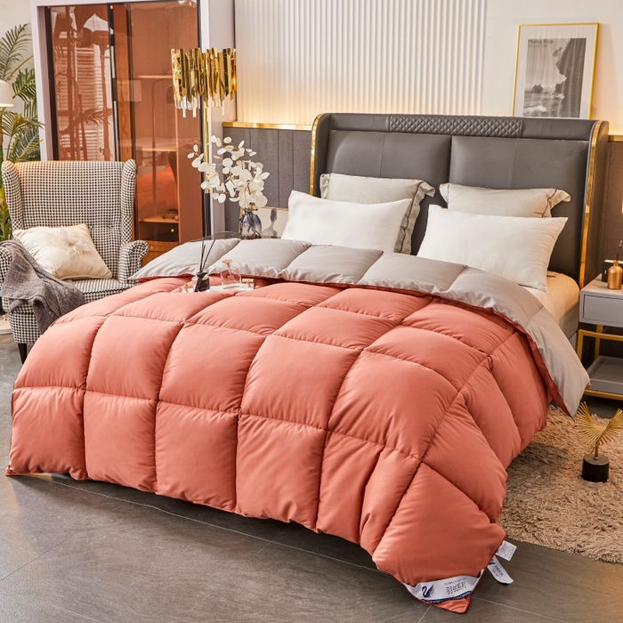 91家纺网 家纺一手货源 找家纺 招财星2店仓储 2025新款秋冬直播带货被子斜纹防羽布冬被春秋被被羽丝棉被 橘灰色