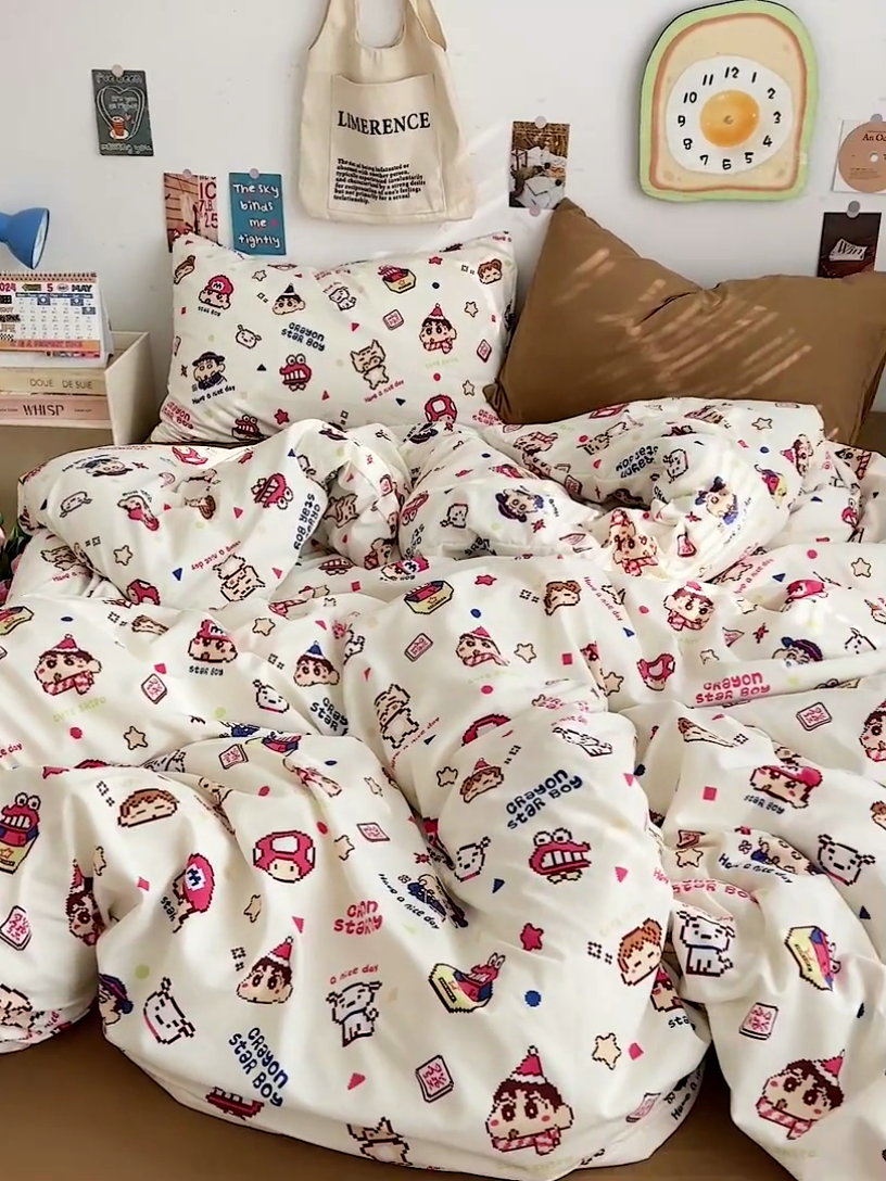 91家纺网 家纺一手货源 找家纺 水墨江南 2025新款超柔水洗棉系列四件套 动感小新