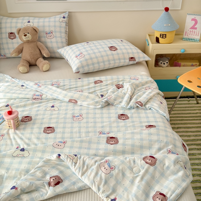 91家纺网 家纺一手货源 找家纺 木堇家居 25年春夏卡通小清新针织棉10%大豆夏被（长期款） 萌萌犬熊