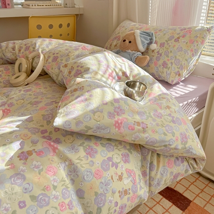 91家纺网 家纺一手货源 找家纺 （总）韩巢家纺 2025新款超柔水洗棉学生宿舍寝室被套床单三件套