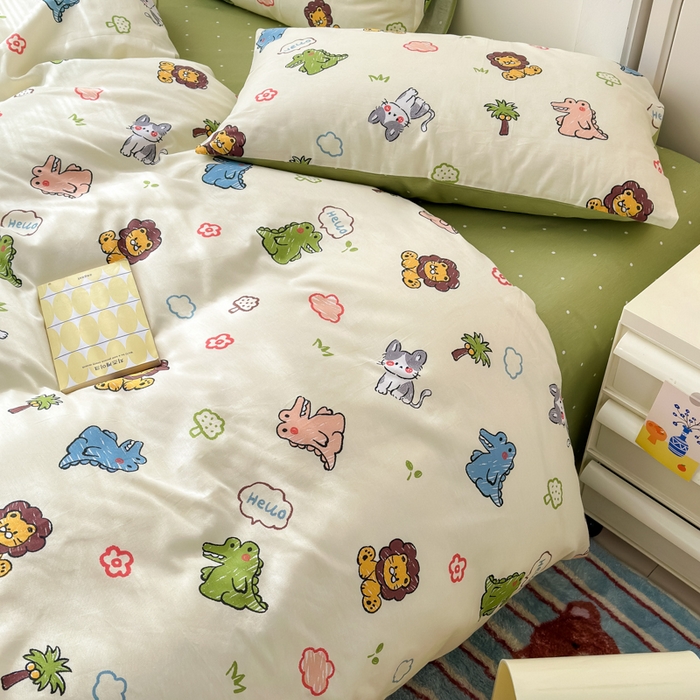 91家纺网 家纺一手货源 找家纺 清雅福 2025新款13070全棉小清新四件套 森森乐园·米