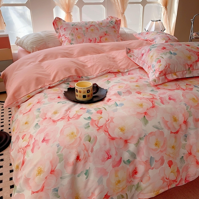 91家纺网 家纺一手货源 找家纺 2025新款亲肤舒适小清新全棉四件套 国色芳华