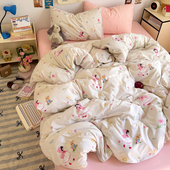 91家纺网 家纺一手货源 找家纺 水墨江南 2025新款超柔水洗棉系列四件套 丛林女孩