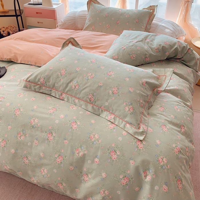 91家纺网 家纺一手货源 找家纺 2025新款亲肤舒适小清新全棉四件套 莱茵茉莉