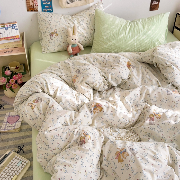 91家纺网 家纺一手货源 找家纺 水墨江南 2025新款超柔水洗棉系列四件套 花小兔