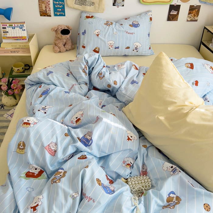 91家纺网 家纺一手货源 找家纺 水墨江南 2025新款超柔水洗棉系列四件套 调皮狗