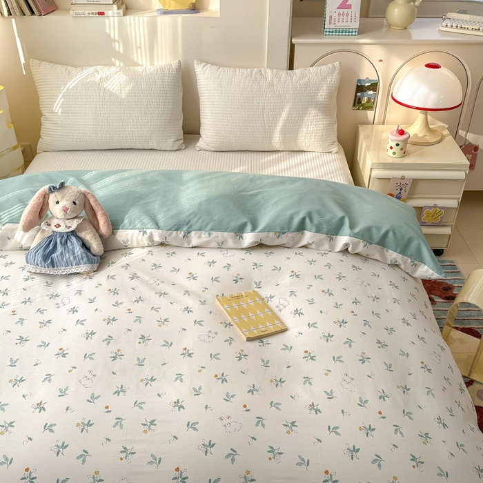 91家纺网 家纺一手货源 找家纺 清雅福 2025新款13070全棉小清新单被套 灵动如兔·米