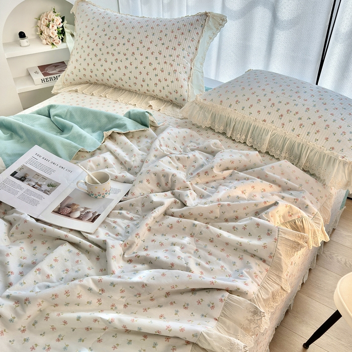 91家纺网 家纺一手货源 找家纺 尊妙被业 2025春夏新款全棉纯棉印花法式花边夏被夏凉被空调被夏被 花仙子-粉