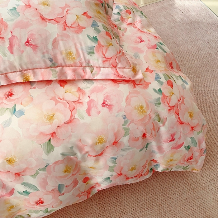 91家纺网 家纺一手货源 找家纺 2025新款亲肤舒适小清新全棉四件套 国色芳华