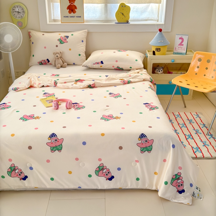 91家纺网 家纺一手货源 找家纺 木堇家居 25年春夏卡通小清新针织棉10%大豆夏被（长期款） 五彩海星