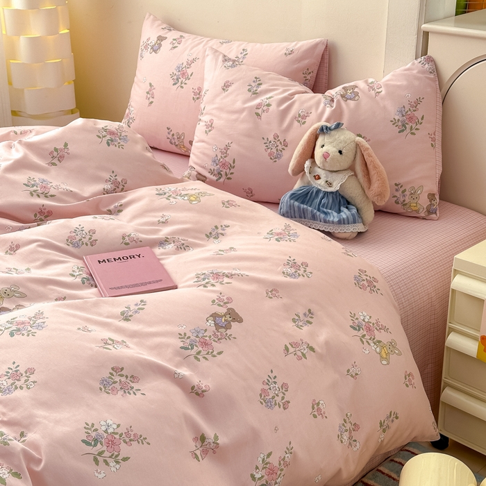 91家纺网 家纺一手货源 找家纺 清雅福 2025新款13070全棉小清新单枕套 甜蜜约会·粉