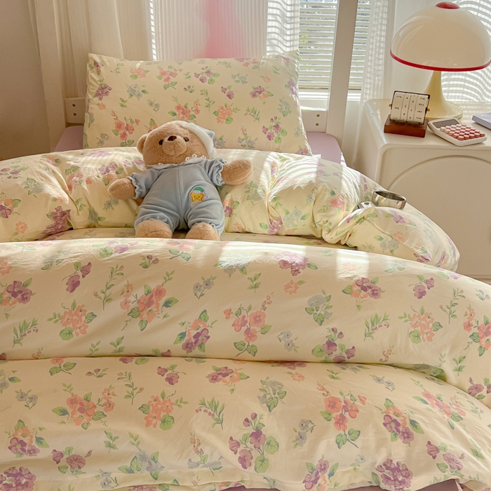 91家纺网 家纺一手货源 找家纺 韩巢家纺 2025新款超柔水洗棉学生宿舍寝室被套床单三件套 流心奶糕