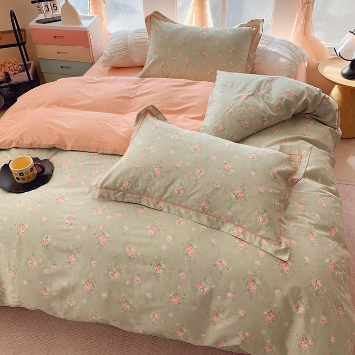 91家纺网 家纺一手货源 找家纺 2025新款亲肤舒适小清新全棉四件套 莱茵茉莉