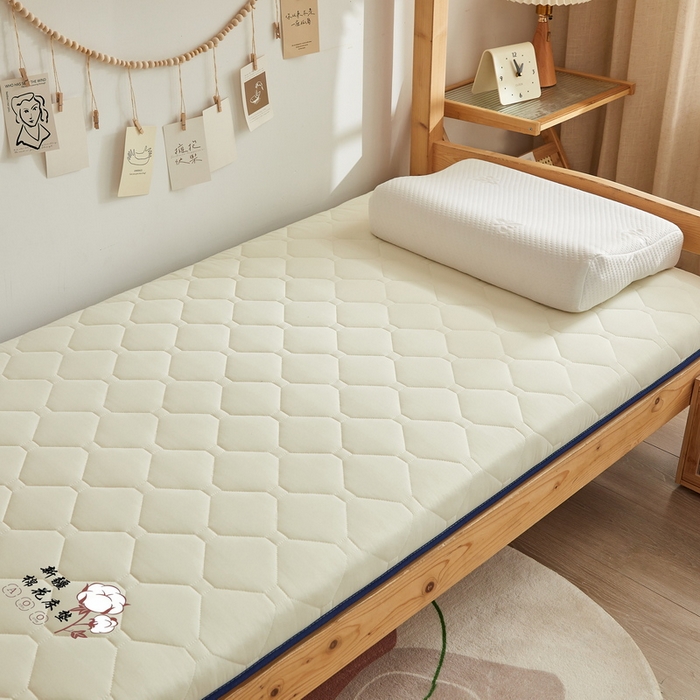 91家纺网 家纺一手货源 找家纺 招财狼家纺 2025新款水洗磨毛学生棉花海绵床垫-学生单边款 纯色棉花-米黄-厚度5cm