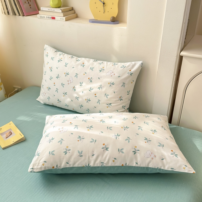 91家纺网 家纺一手货源 找家纺 清雅福 2025新款13070全棉小清新单枕套 灵动如兔·米