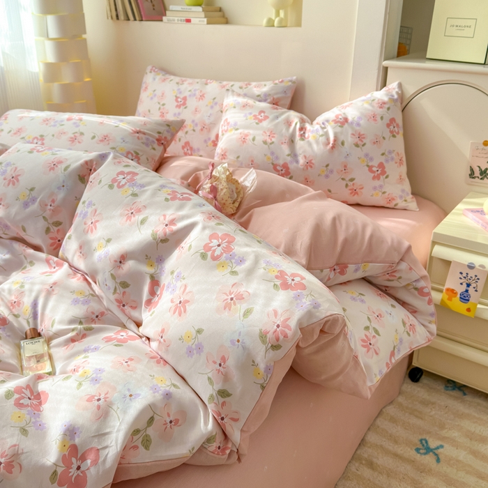 91家纺网 家纺一手货源 找家纺 清雅福 2025新款13070全棉小清新四件套 芬芳·粉