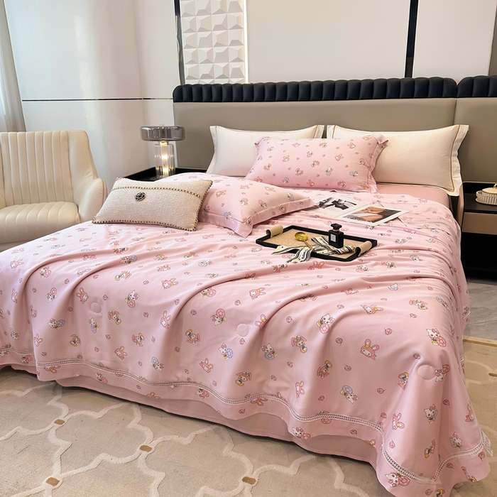 91家纺网 家纺一手货源 找家纺 娇逸家居 2025新款40s天丝莫代尔镂空款夏凉被 朵西 粉