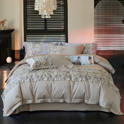 91家纺网 家纺一手货源 找家纺 淼铭家纺 2025新款法式浪漫雅馨系列四件套 雅馨 香槟金