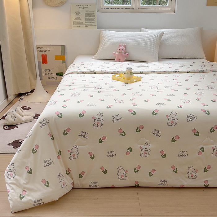 91家纺网 家纺一手货源 找家纺 木堇家居 25年春夏卡通小清新针织棉10%大豆夏被（长期款） baby兔-专版