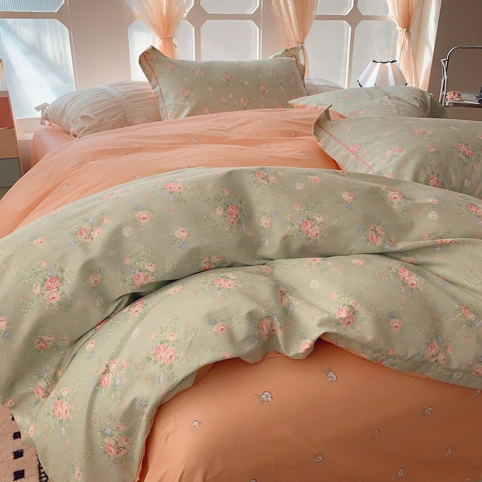 91家纺网 家纺一手货源 找家纺 2025新款亲肤舒适小清新全棉四件套 莱茵茉莉