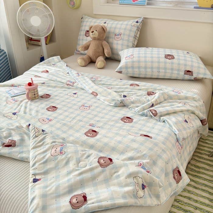 91家纺网 家纺一手货源 找家纺 木堇家居 25年春夏卡通小清新针织棉10%大豆夏被（长期款） 萌萌犬熊