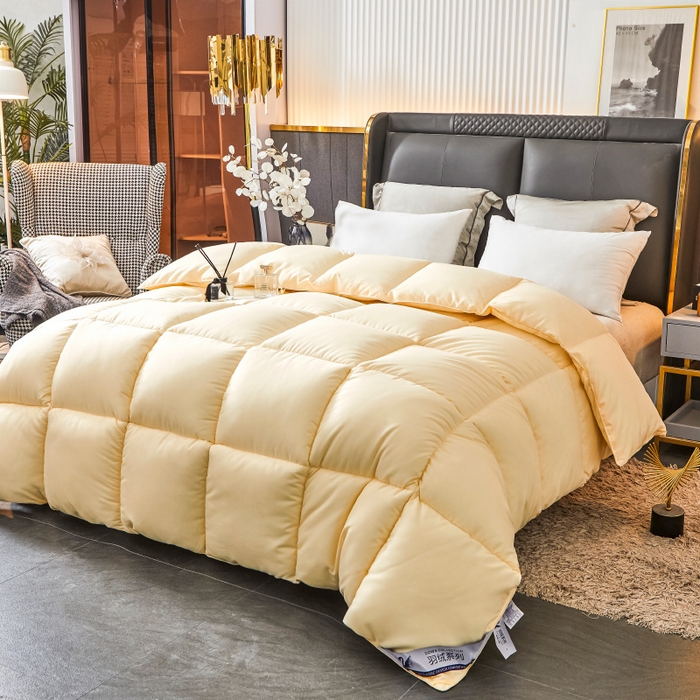 91家纺网 家纺一手货源 找家纺 招财星2店仓储 2025新款秋冬直播带货被子斜纹防羽布冬被春秋被被羽丝棉被 米黄色