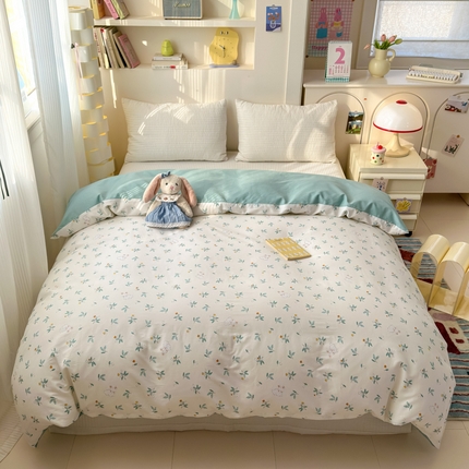 清雅福 2025新款13070全棉小清新单被套 灵动如兔·米