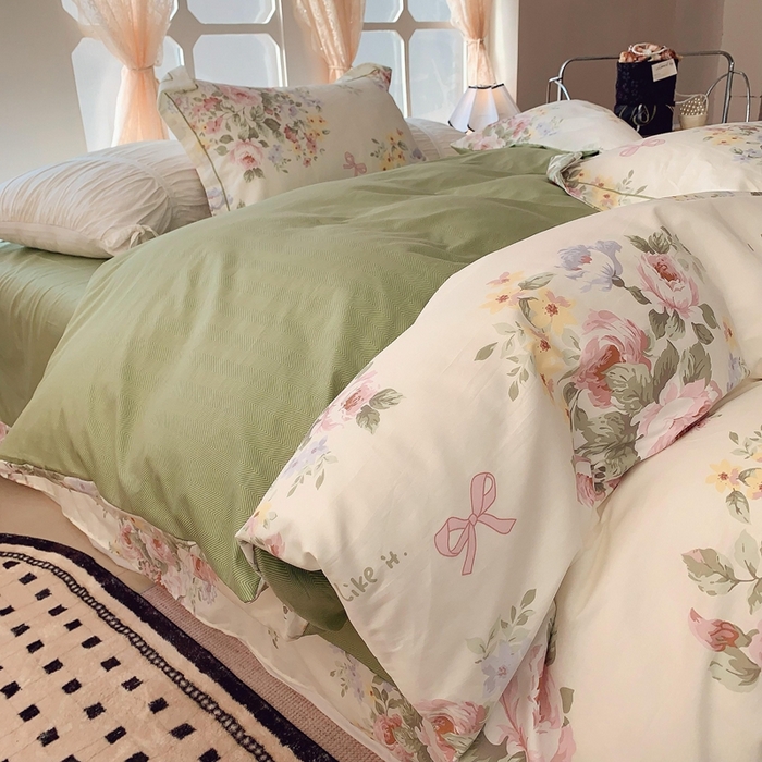 91家纺网 家纺一手货源 找家纺 2025新款亲肤舒适小清新全棉四件套 苏莉