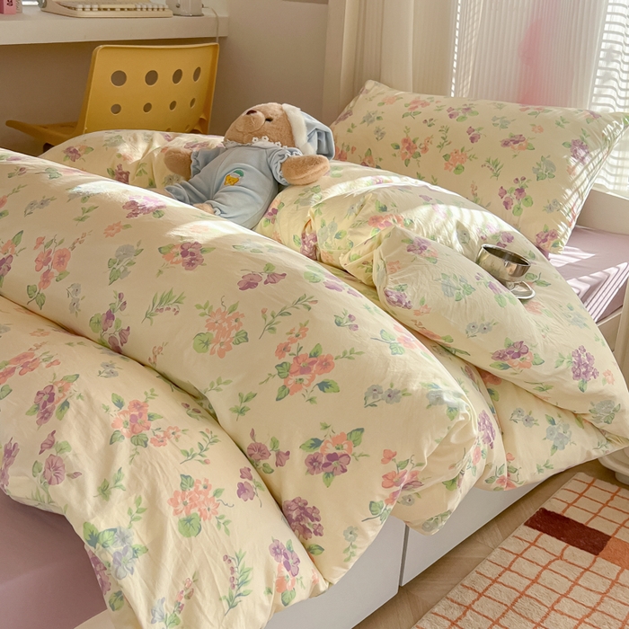 91家纺网 家纺一手货源 找家纺 韩巢家纺 2025新款超柔水洗棉学生宿舍寝室被套床单三件套 流心奶糕