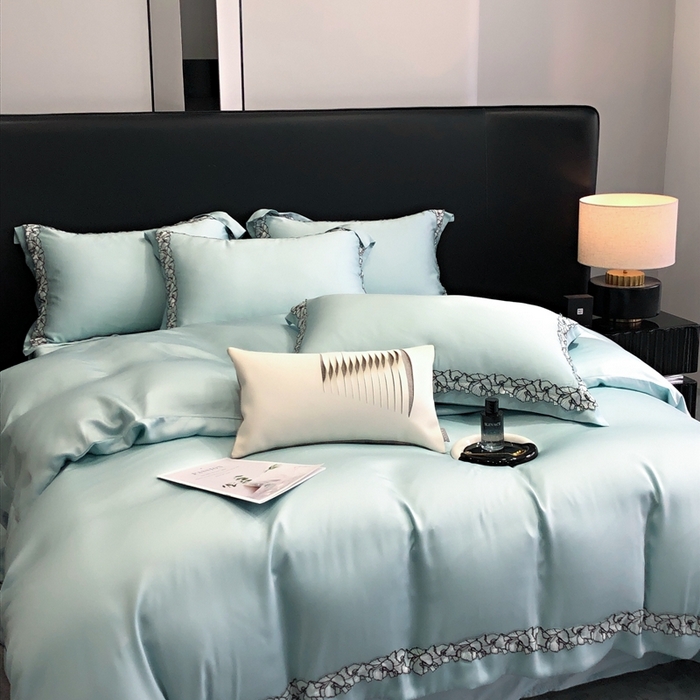 91家纺网 家纺一手货源 找家纺 佳汐蓝家纺 2025新款60天丝绣花梦怡系列四件套 梦怡 蓝