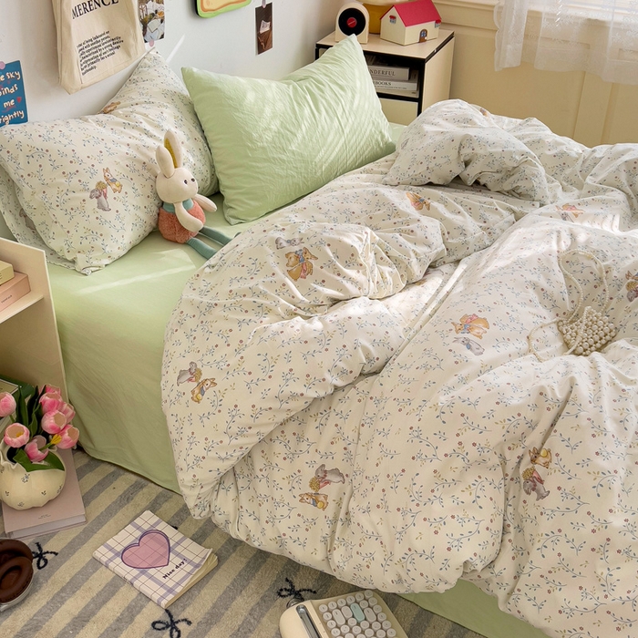 91家纺网 家纺一手货源 找家纺 水墨江南 2025新款超柔水洗棉系列四件套 花小兔