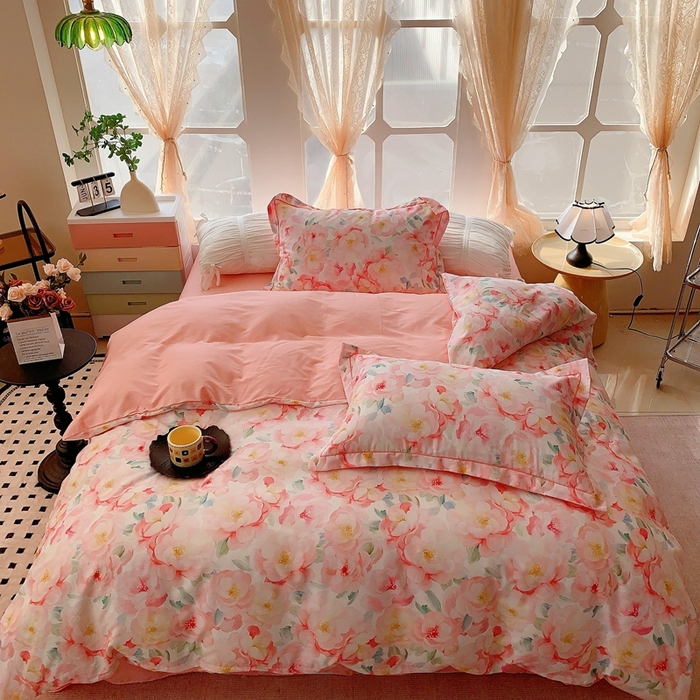 91家纺网 家纺一手货源 找家纺 2025新款亲肤舒适小清新全棉四件套 国色芳华