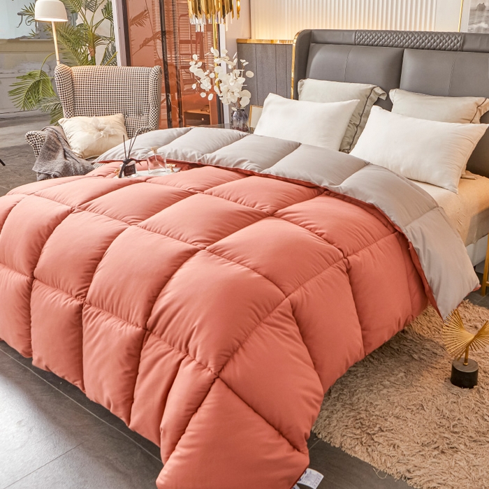 91家纺网 家纺一手货源 找家纺 招财星2店仓储 2025新款被子斜纹防羽布冬被春秋被被羽丝棉被 橘灰色