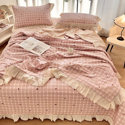 91家纺网 家纺一手货源 找家纺 尊妙被业 2025春夏新款全棉纯棉印花法式花边夏被夏凉被空调被夏被 可可甜心-粉