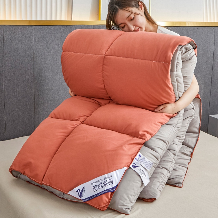 91家纺网 家纺一手货源 找家纺 招财星2店仓储 2025新款被子斜纹防羽布冬被春秋被被羽丝棉被 橘灰色