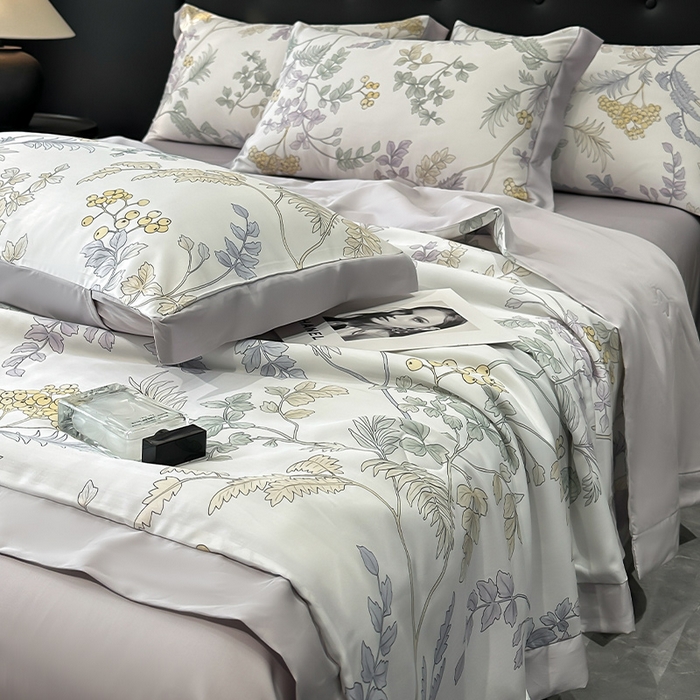 91家纺网 家纺一手货源 找家纺 迷尚家居 2025新款夏被100%莱赛尔数码印花夏被四件套50支天丝夏被 析漫枝