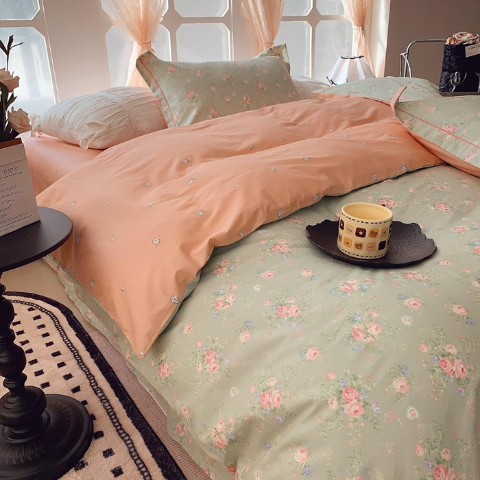 91家纺网 家纺一手货源 找家纺 2025新款亲肤舒适小清新全棉四件套 莱茵茉莉